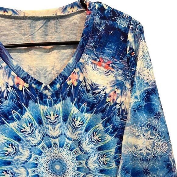 Small Tie-Dye V-Neck Long Sleeve T-Shirt Psychadelic - Picture 6 of 6